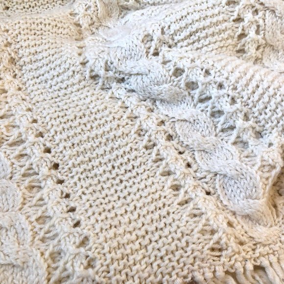 Afghan Throw Hand Made Knit Blanket Cream Color 62" x 37" - Picture 5 of 9
